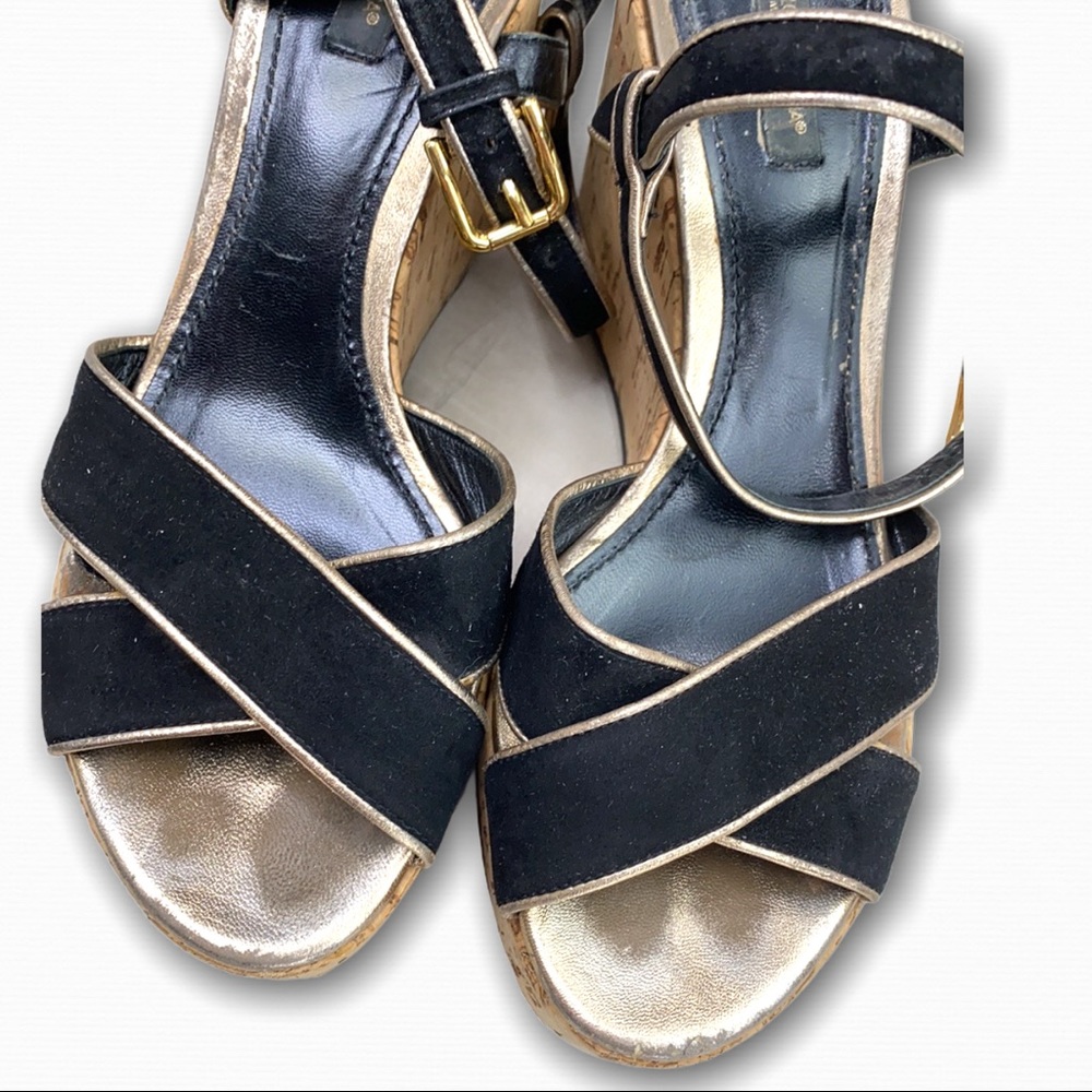 Dolce & Gabbana Black Velvet Gold Leather Wedges - Picture 12 of 15